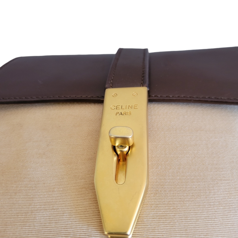 Celine Canvaa Leather Brown Cream Crossbody Bag - Picture 7 of 16